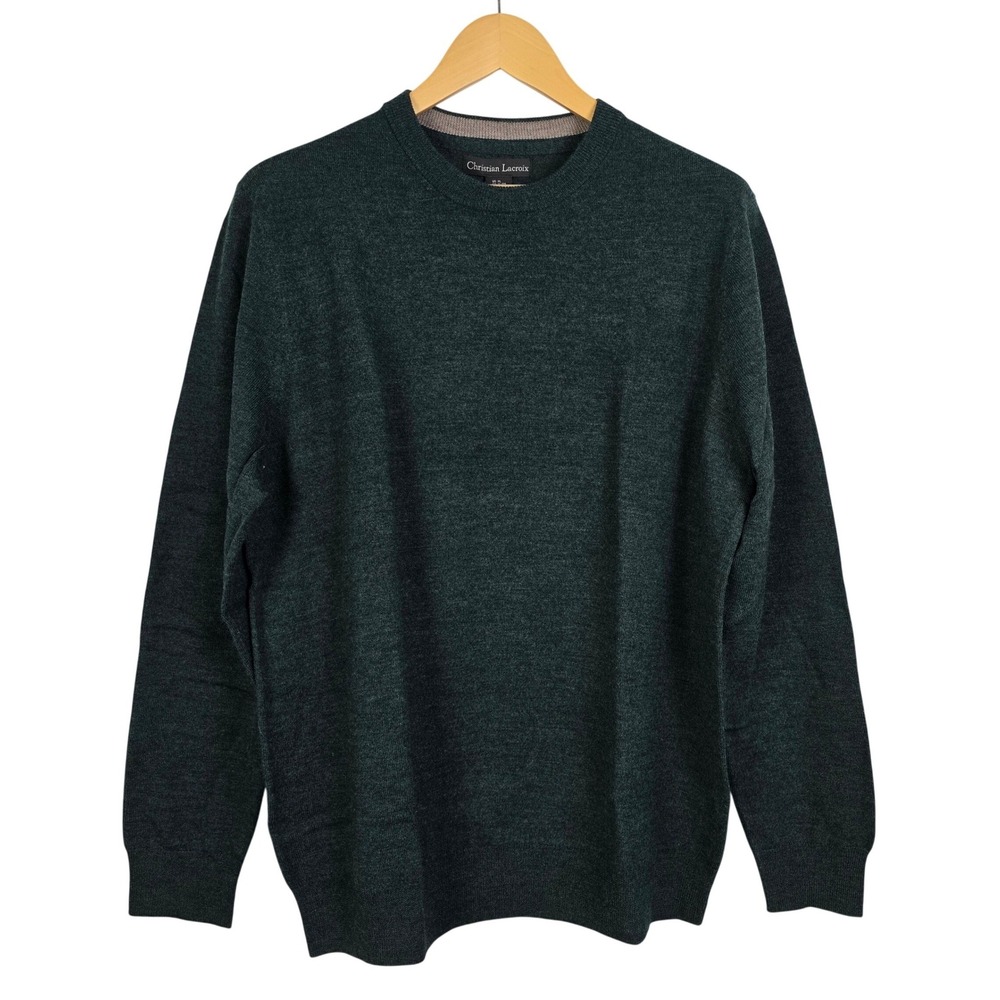 NWT Christian Lacroix Men's Merino Wool Sweater Crew Neck Boxed Green XL
